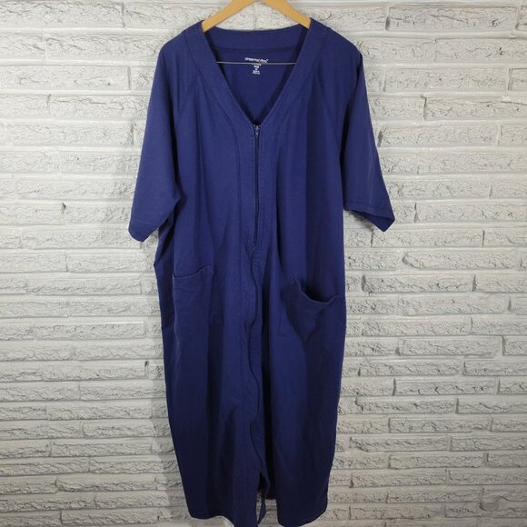 Dreams Co Womens Robe 2X 26 28 Plus Short Sleeve Zip Up Pockets Blue SWE122E - Picture 1 of 11